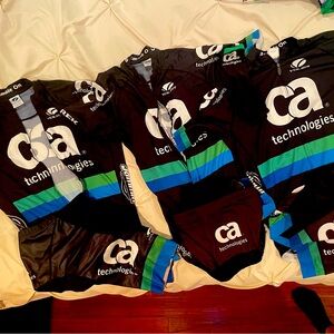 Trek sponsored CA Technologies, THREE Jersey tops and shorts w/two pair of socks